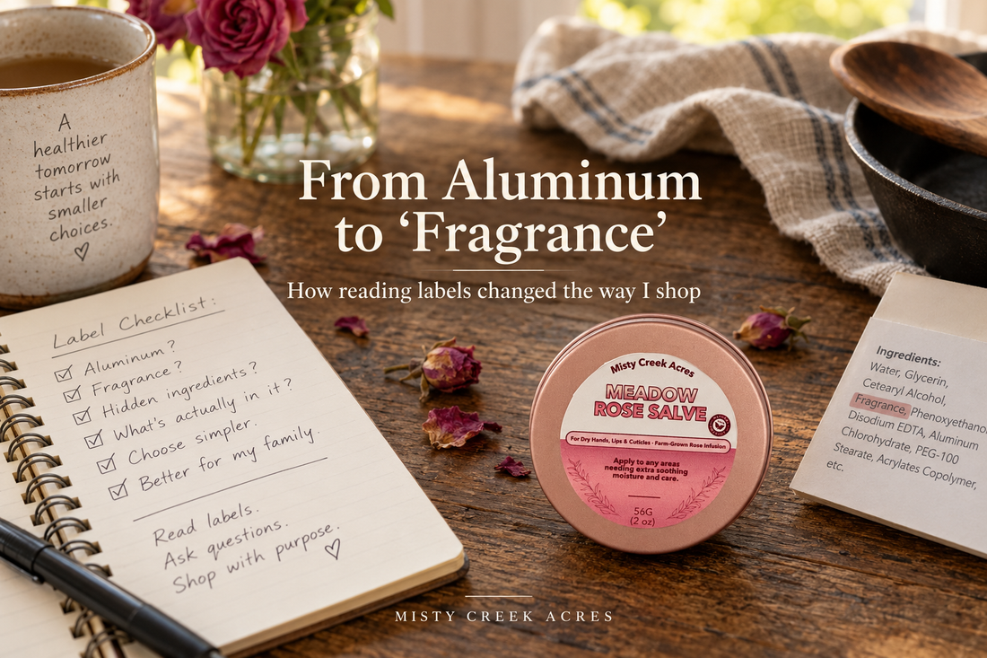 Misty Creek Acres Meadow Rose Salve, an example of a short, transparent ingredient list