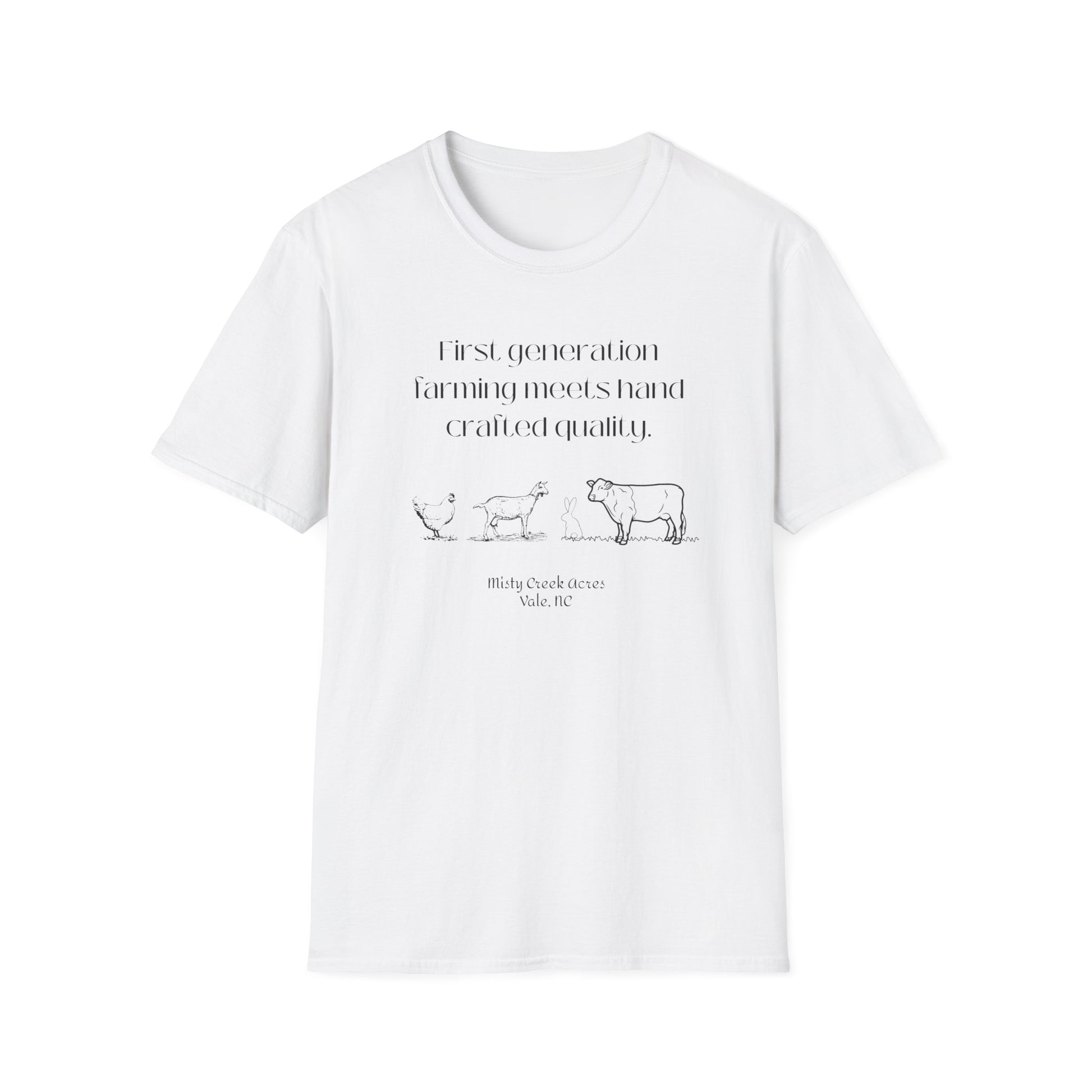 First Generation Farming shirt, first generation farming meets hand crafted quality, farming shirt, farming apparel, shirts for first generation farming, North Carolina farming, North Carolina farming shirt, T-Shirts for farmers, Homesteading t-shirt