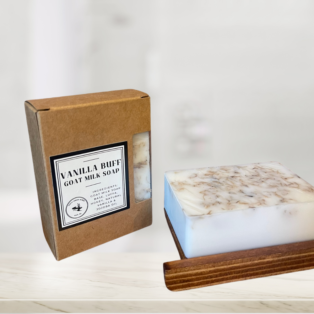 Vanilla Buff Goat Milk Bar Soap Exfoliating with Natural, Homegrown Luffa