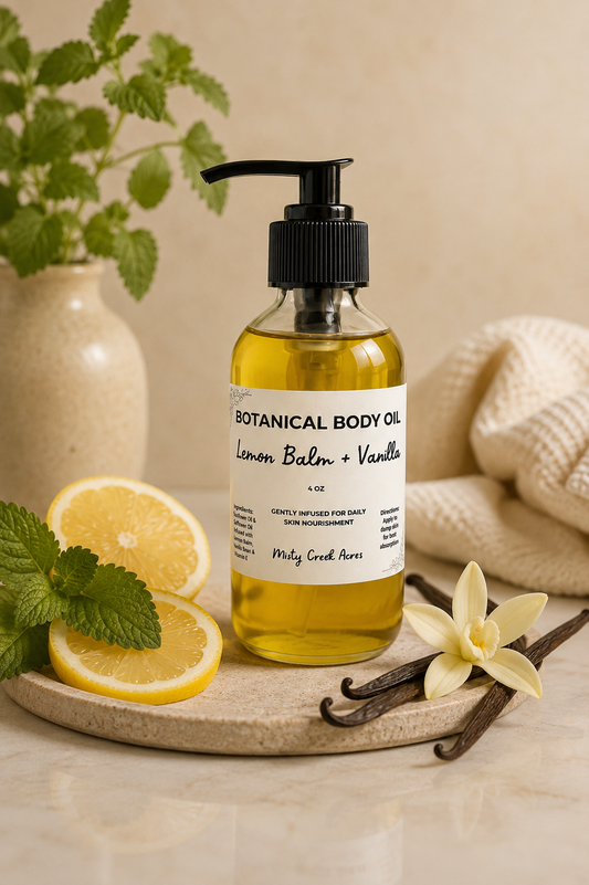 Lemon Balm & Vanilla Botanical Body Oil – Brightening, Comforting Daily Body Oil