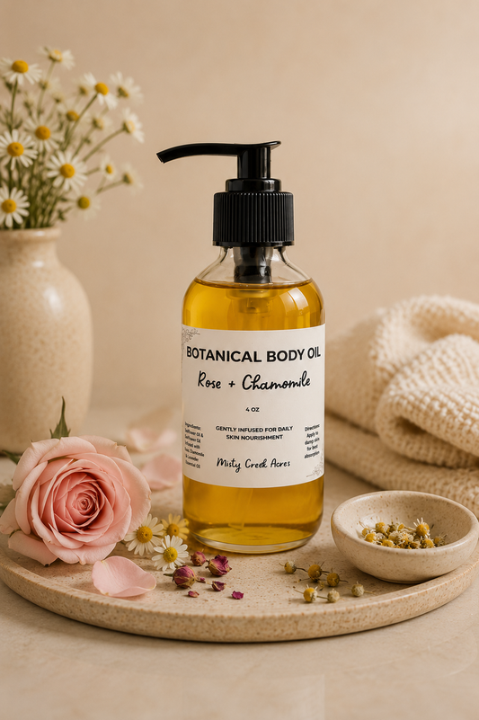 Rose & Chamomile Botanical Body Oil – Natural Hydrating Body Oil for Dry, Sensitive Skin