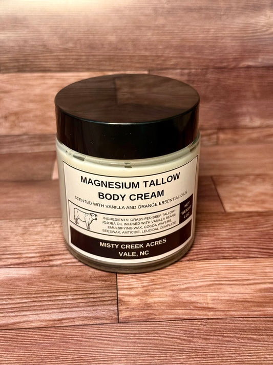 Magnesium Tallow Body Cream – Natural Relief with Vanilla & Orange Essential Oils (4 oz)