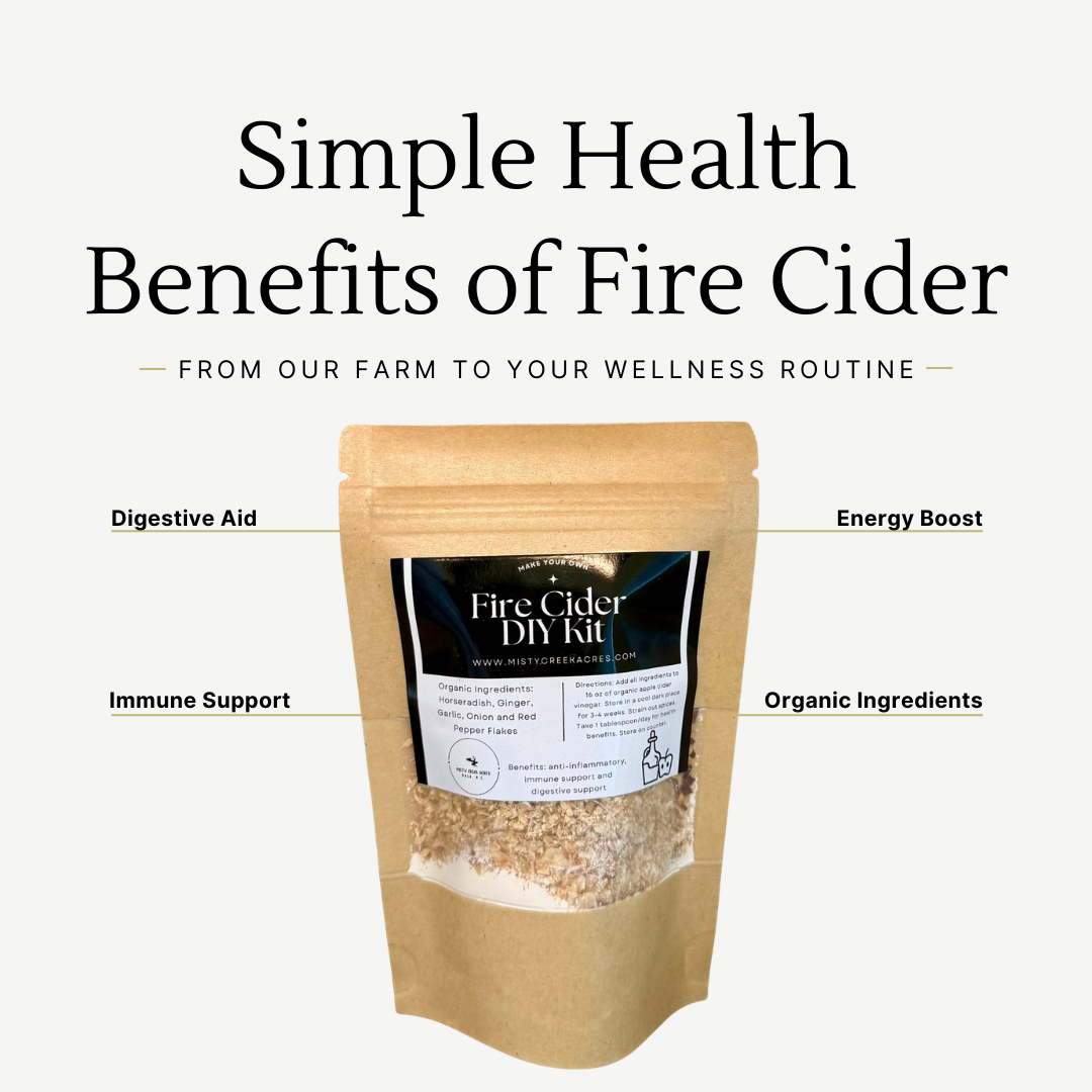 Fire Cider DIY kit packaging with health benefits listed on a white background